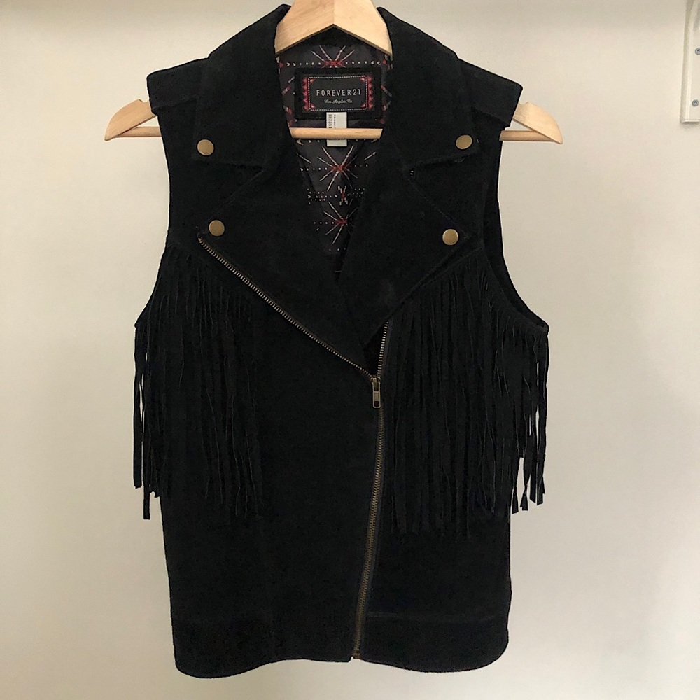 FOREVER 21 Real Suede Tassled Moro Vest